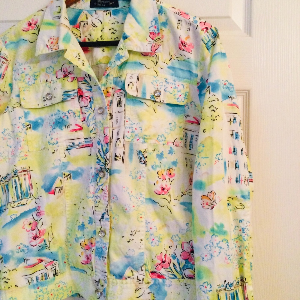 Unique jean jacket in white and pastels